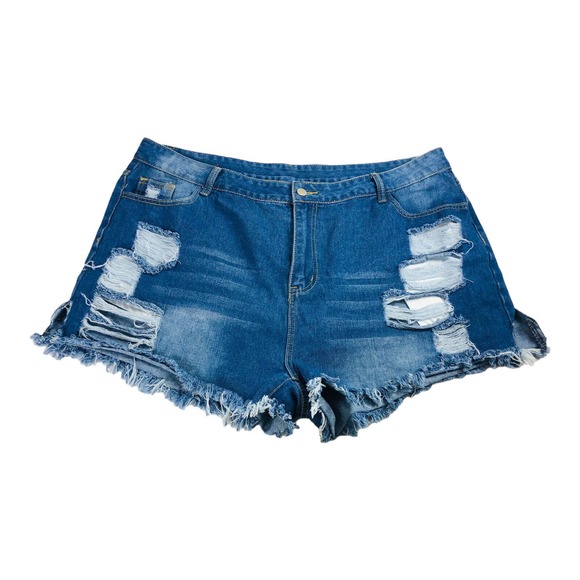 4160 Plus Cut Off Jean Shorts Plus Size Distressed 1X Zip Denim Blue Jeans - Picture 1 of 6